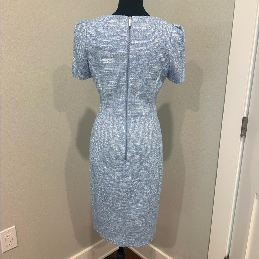 Calvin Klein Powder Blue Tweed Pencil Midi Dress - Picture 2 of 3